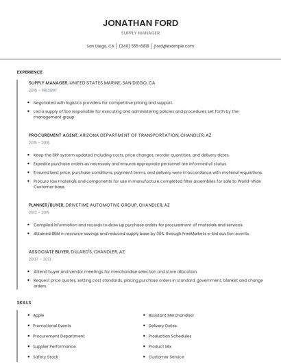Supply Manager Resume