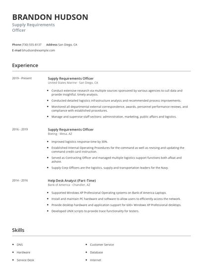 Supply Requirements Officer Resume