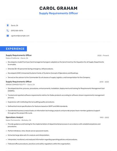 Supply Requirements Officer Resume