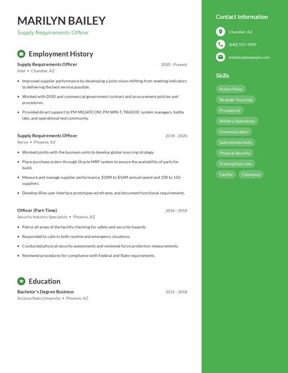 Supply Requirements Officer Resume