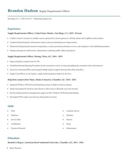 Supply Requirements Officer Resume