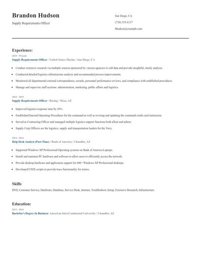 Supply Requirements Officer Resume