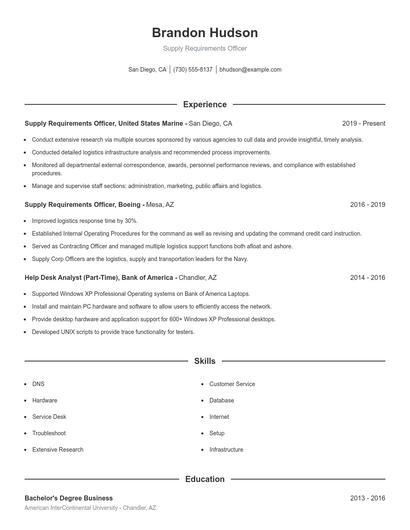 Supply Requirements Officer Resume