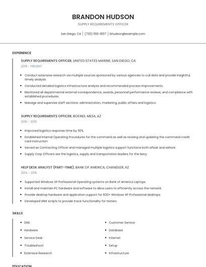 Supply Requirements Officer Resume