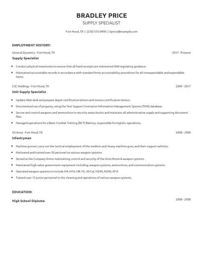 Supply Specialist Resume