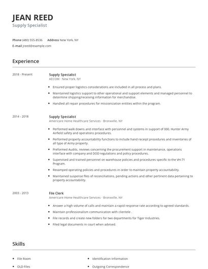 Supply Specialist Resume