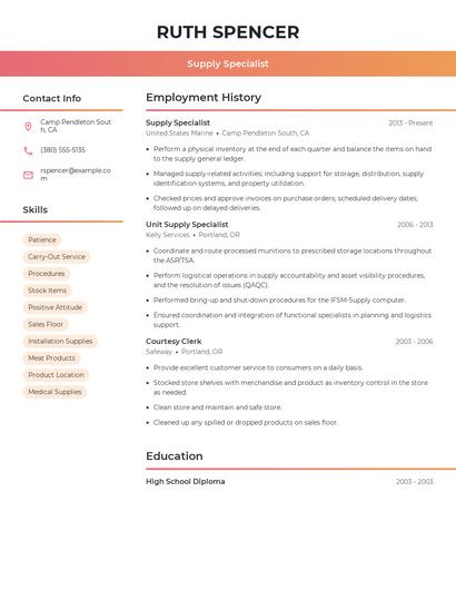 Supply Specialist Resume