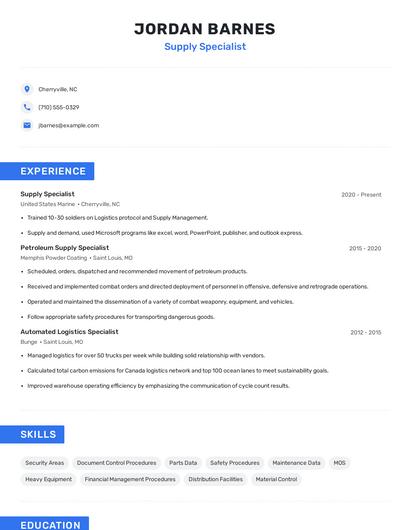 Supply Specialist Resume