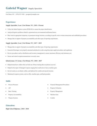 Supply Specialist Resume
