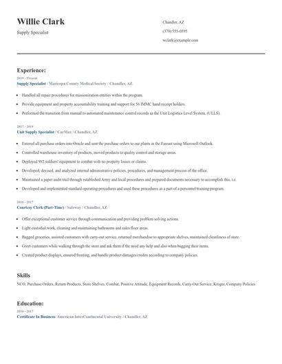 Supply Specialist Resume