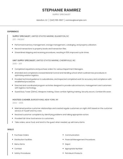 Supply Specialist Resume