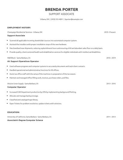 Support Associate Resume