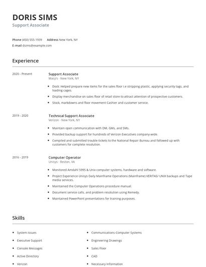 Support Associate Resume