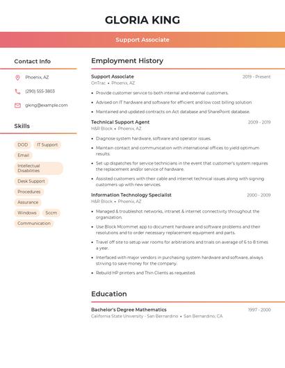 Support Associate Resume