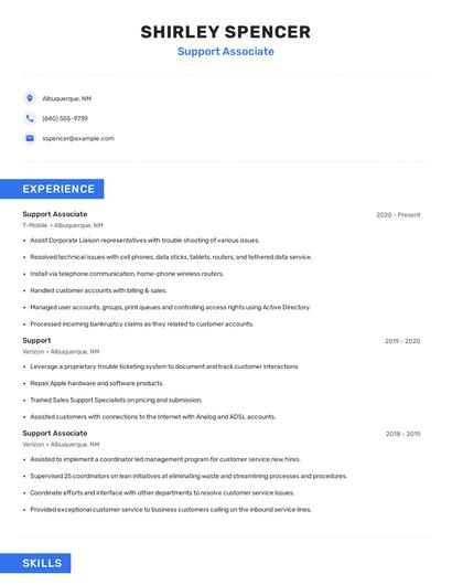 Support Associate Resume