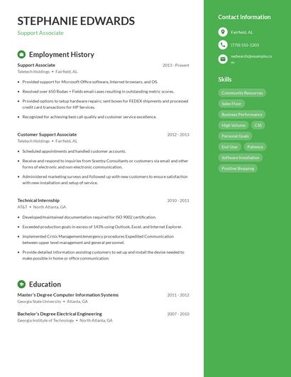 Support Associate Resume
