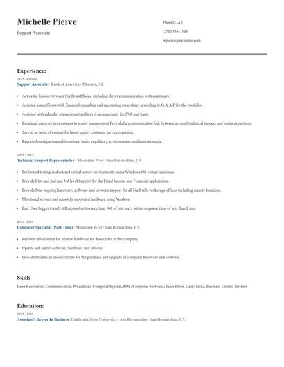Support Associate Resume