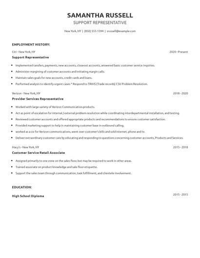 Support Representative Resume