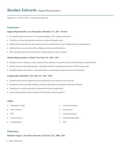 Support Representative Resume