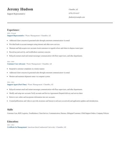 Support Representative Resume