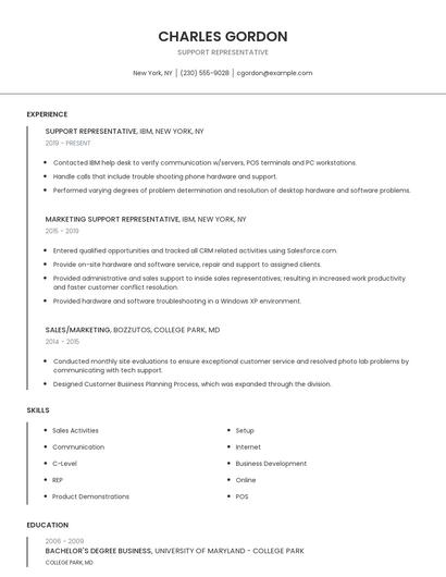 Support Representative Resume