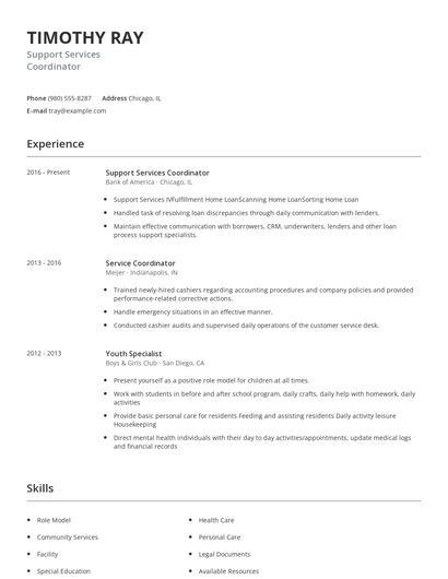Support Services Coordinator Resume