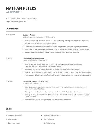 Support Worker Resume