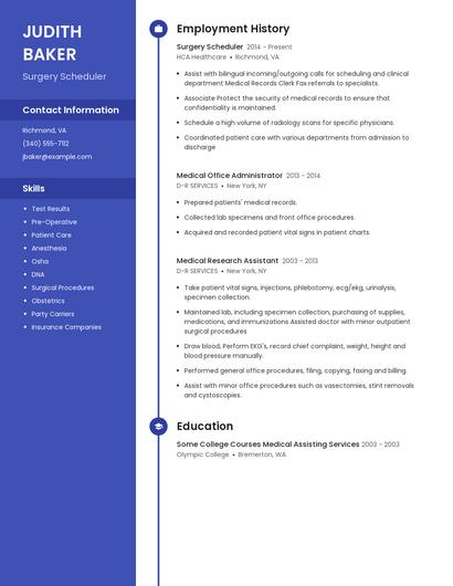 Surgery Scheduler Resume
