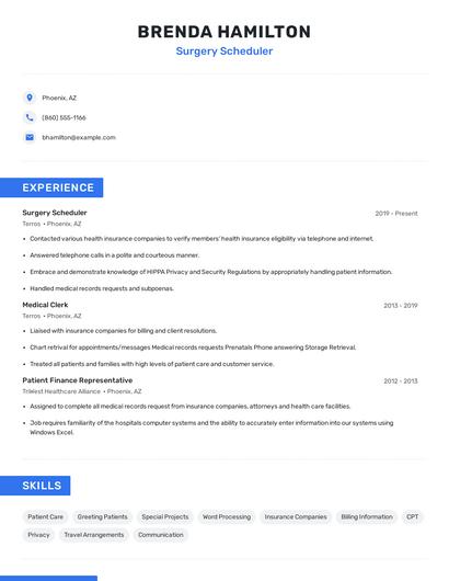 Surgery Scheduler Resume