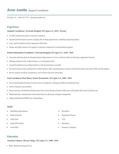 Surgical Coordinator Resume