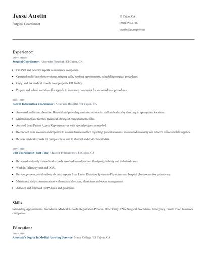 Surgical Coordinator Resume