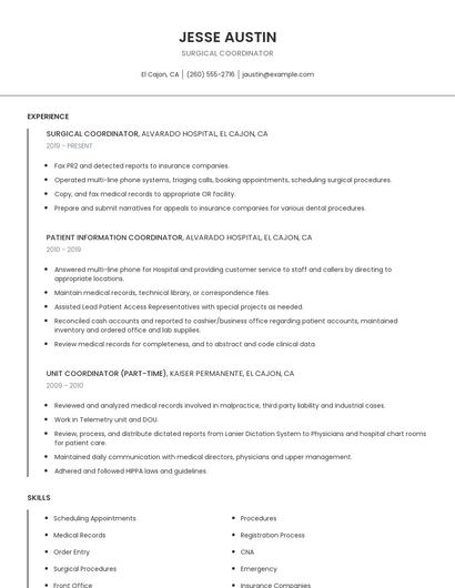 Surgical Coordinator Resume