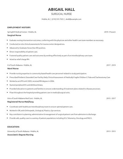 Surgical Nurse Resume