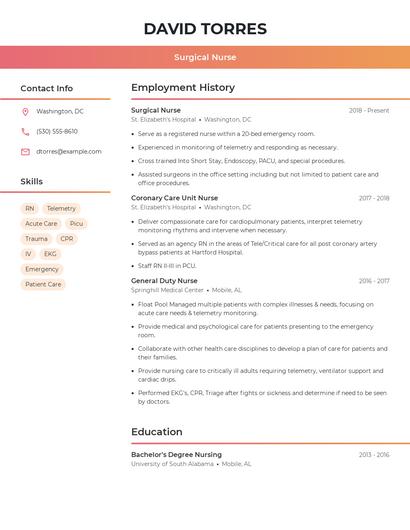 Surgical Nurse Resume