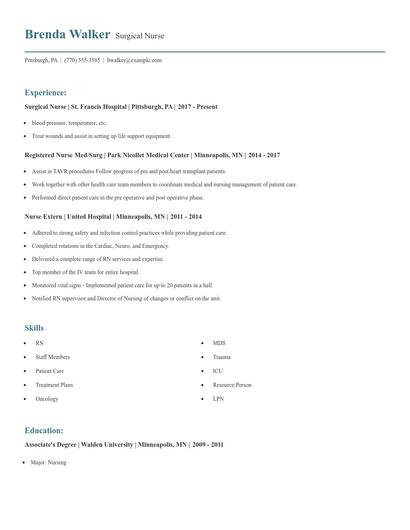 Surgical Nurse Resume