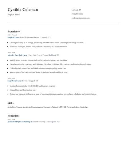 Surgical Nurse Resume