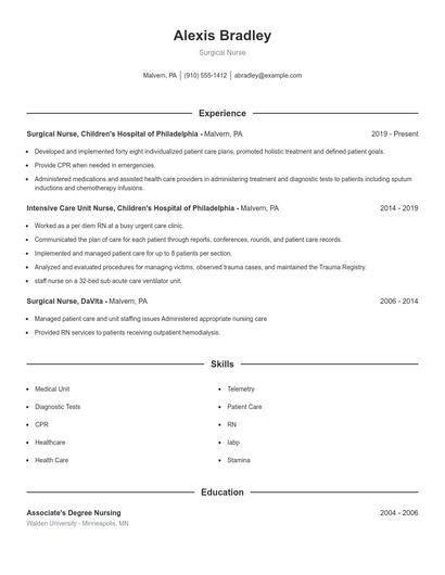 Surgical Nurse Resume