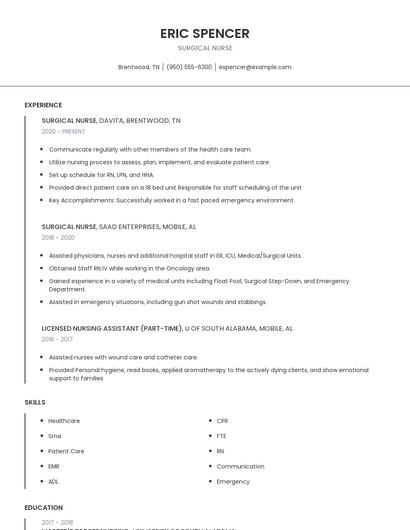 Surgical Nurse Resume