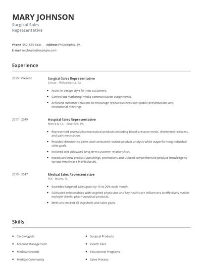 Surgical Sales Representative Resume