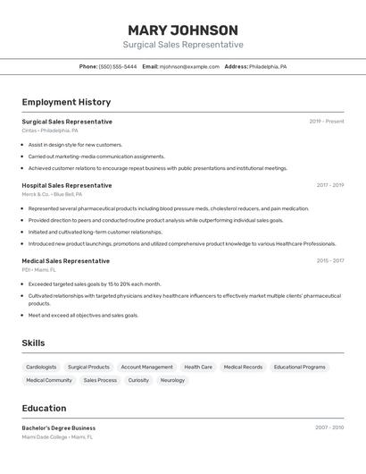 Surgical Sales Representative Resume