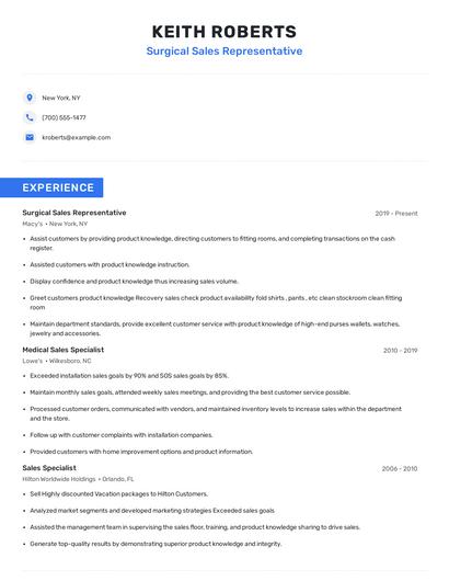 Surgical Sales Representative Resume