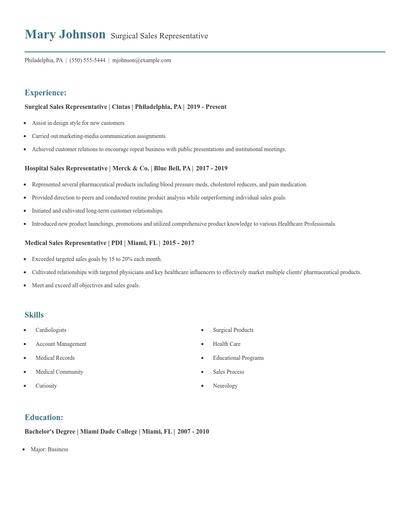 Surgical Sales Representative Resume