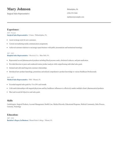 Surgical Sales Representative Resume