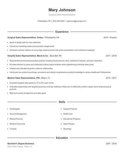 Surgical Sales Representative Resume