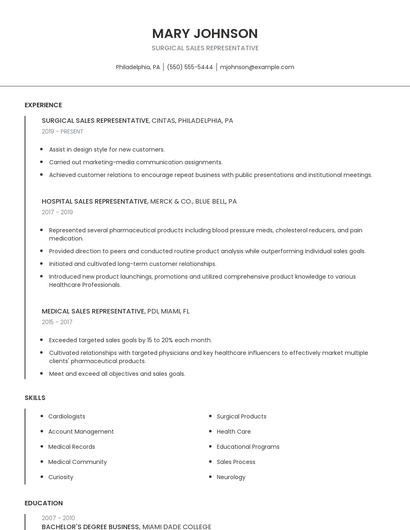 Surgical Sales Representative Resume
