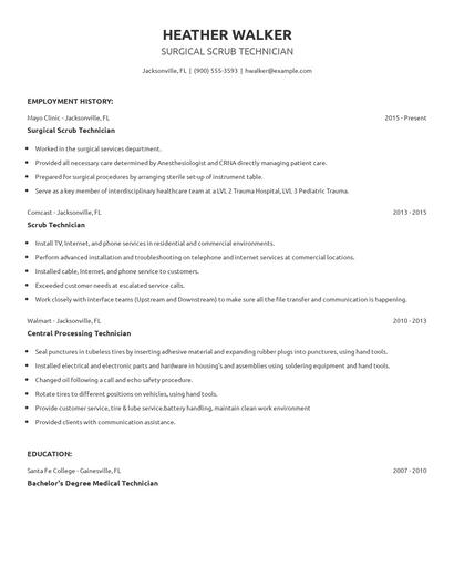Surgical Scrub Technician Resume
