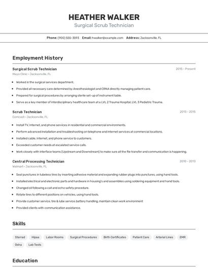 Surgical Scrub Technician Resume