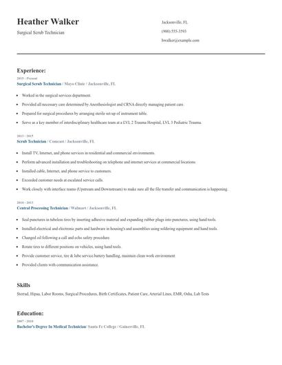 Surgical Scrub Technician Resume