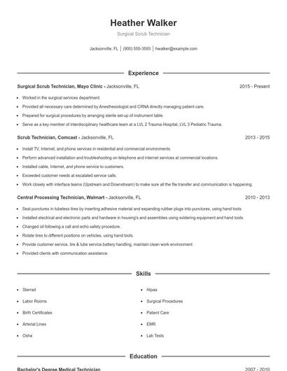 Surgical Scrub Technician Resume