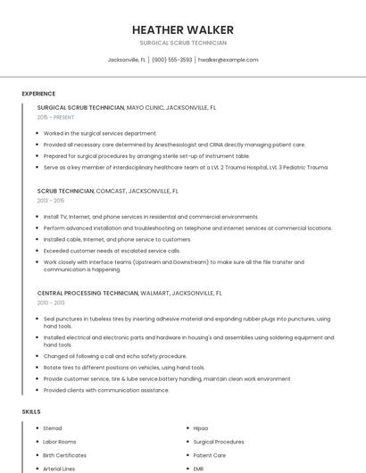 Surgical Scrub Technician Resume